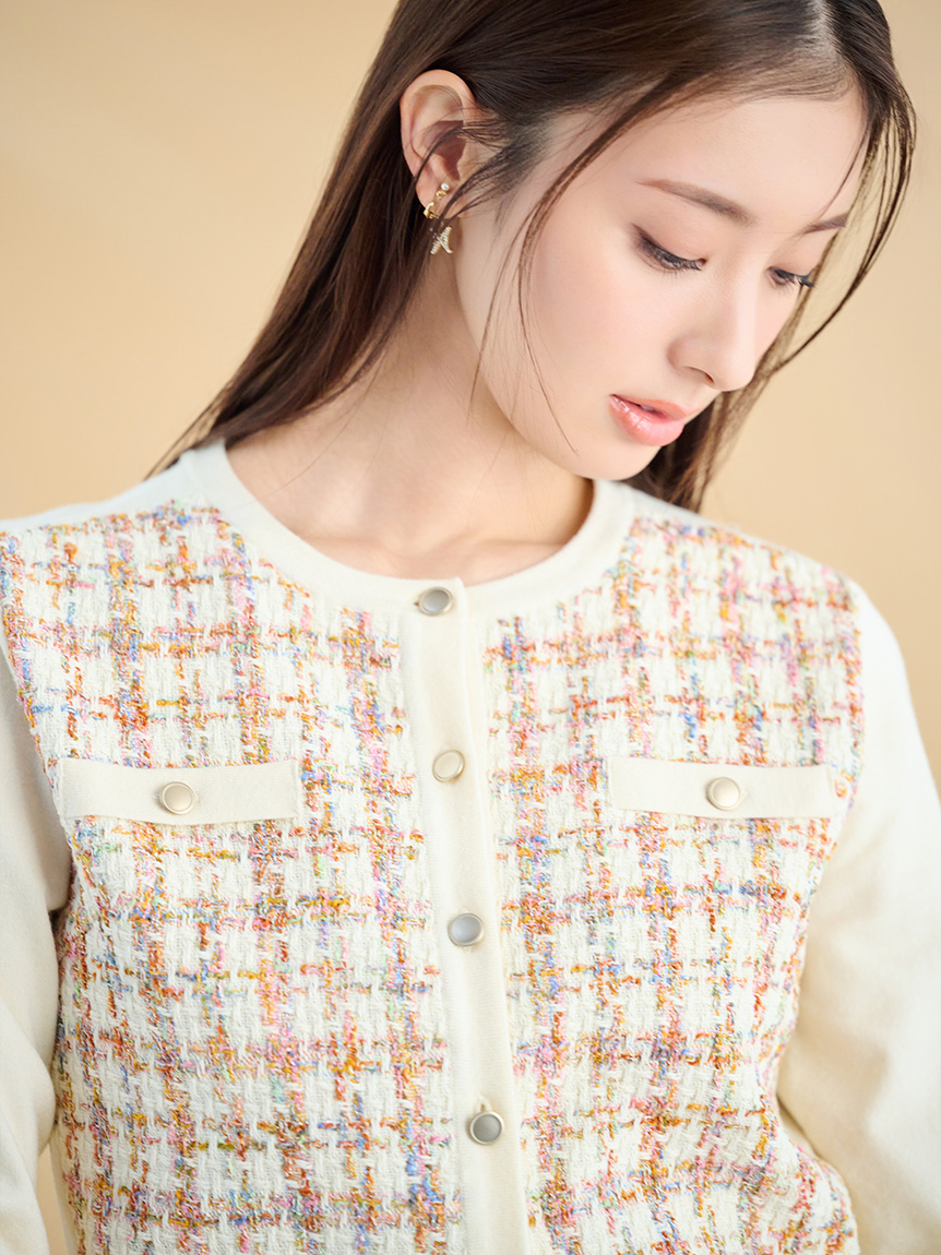 ツィードドッキングニットカーディガン(カーディガン)｜TOPS（トップス