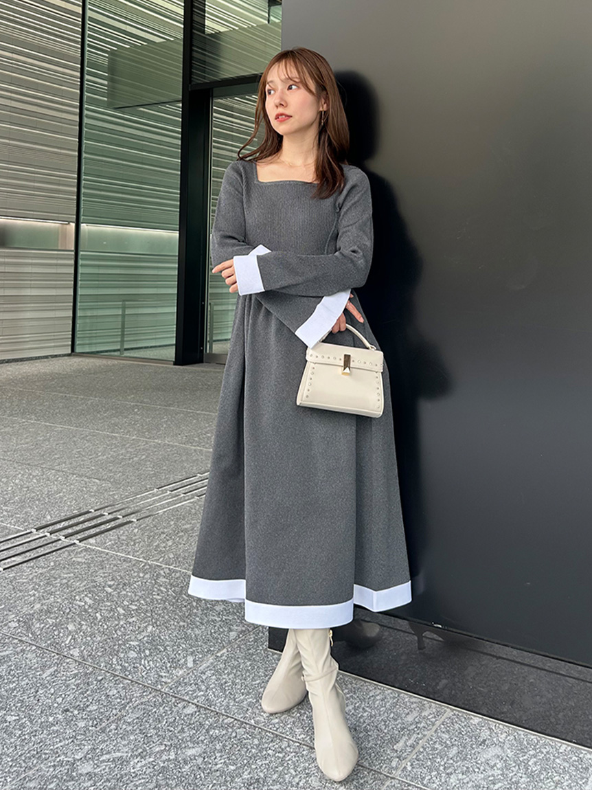 ベルスリーブホールガーメントニットワンピース(デイリーワンピース