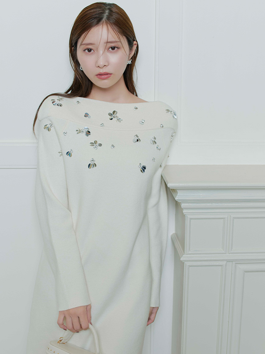 ペタルビジューニットワンピース(デイリーワンピース)｜DRESS（ドレス