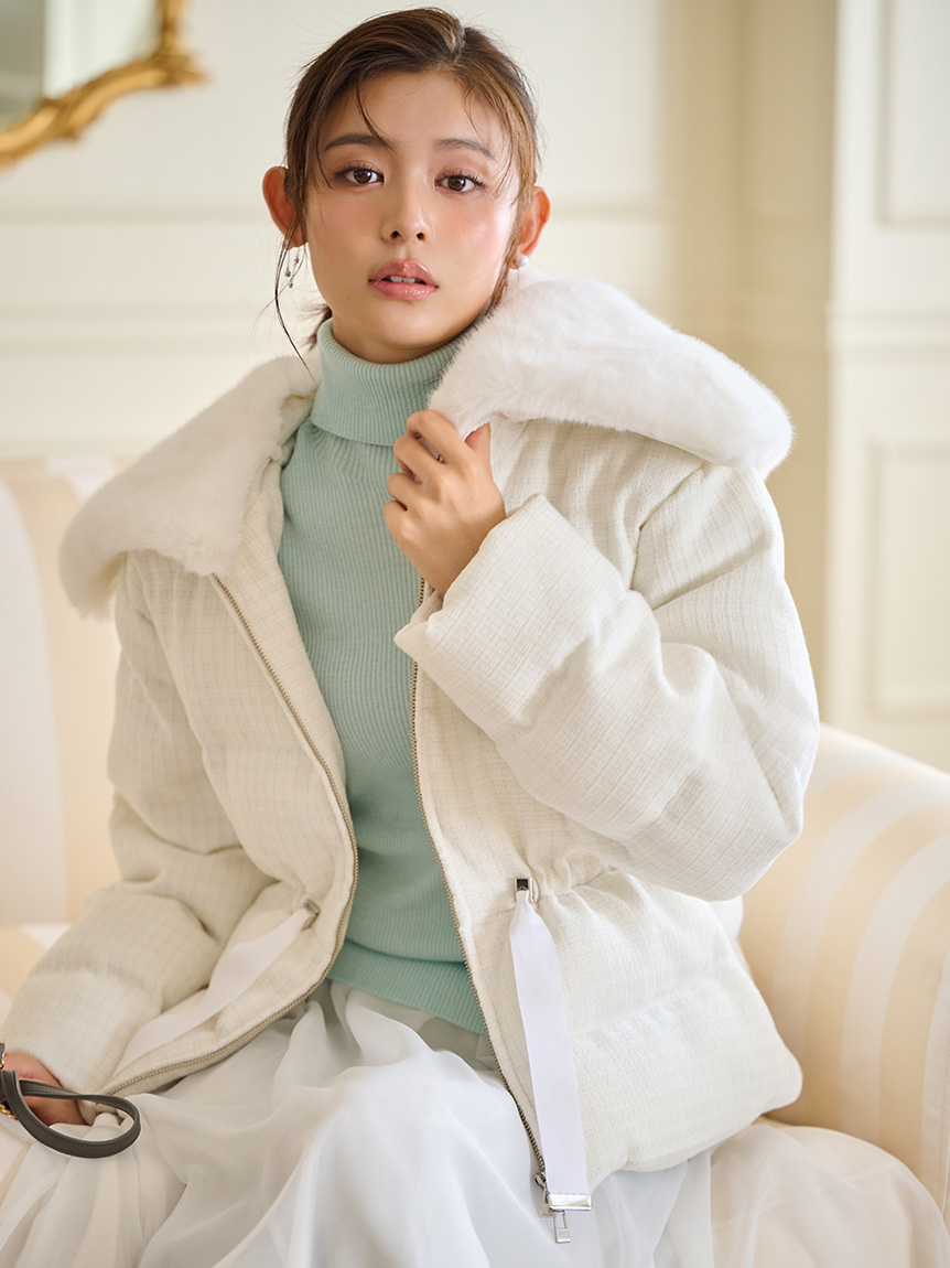 ファー襟付きツイードショートコート(コート)｜OUTER（アウター