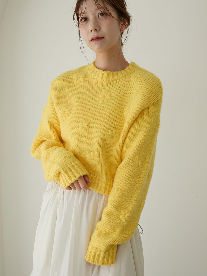 フラワーエンブロイダリーニットトップス(ニット)｜トップス｜emmi