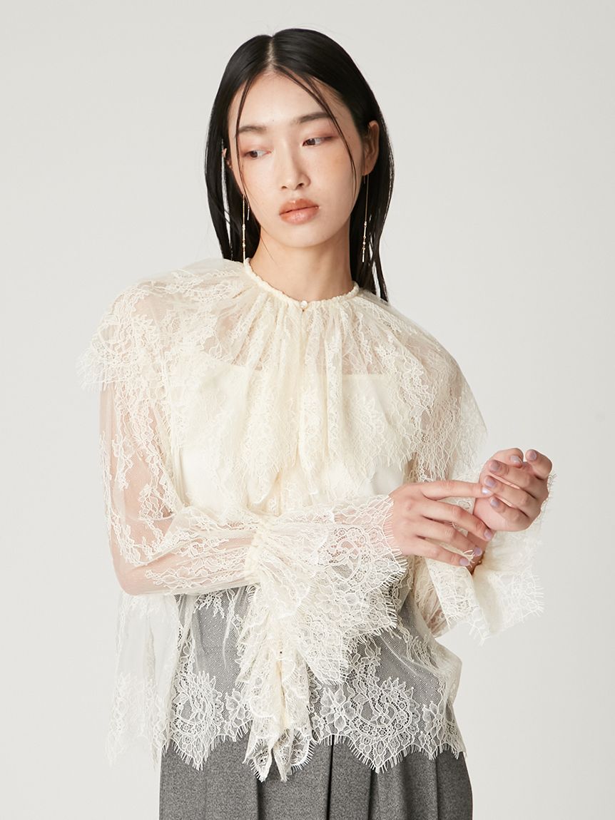 ラッフルカラーレイヤードレースブラウス(ブラウス)｜トップス｜FRAY