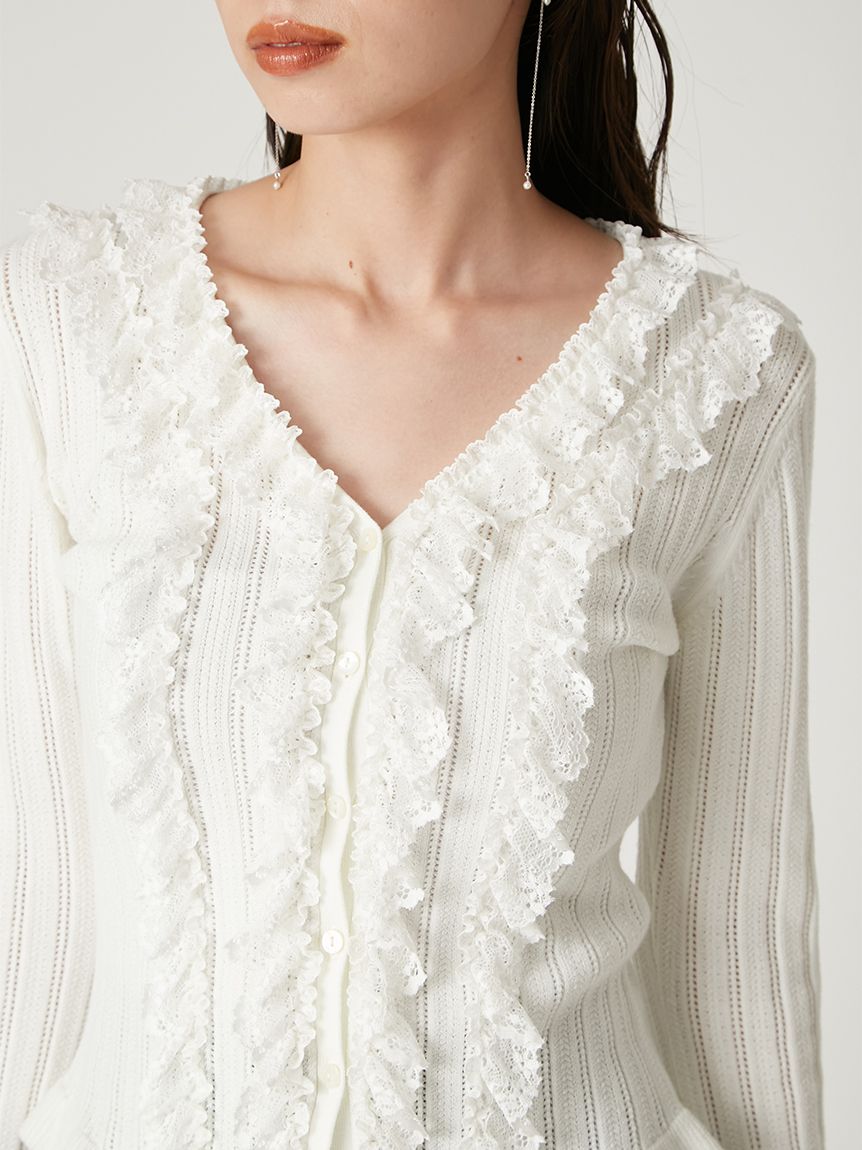 フリルレースコンビニットカーデ(ニット)｜トップス｜FRAY I.D（フレイ