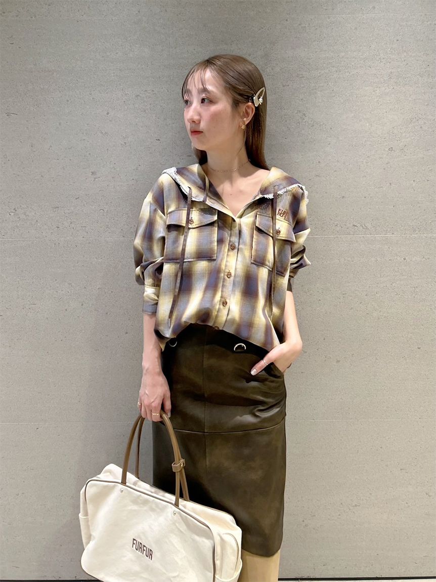 フーディーオンブレーチェックシャツ(シャツ／ブラウス)｜トップス