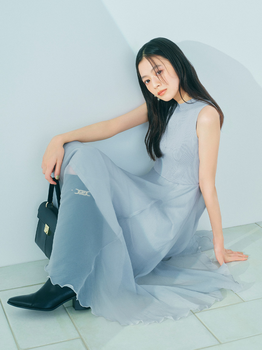 WEB限定カラー/00サイズ】フレアニットドッキングワンピース(マキシ