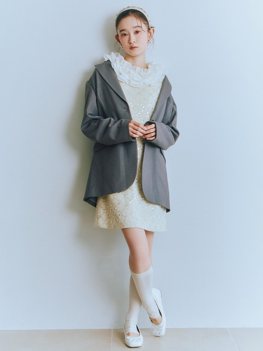 L.B CANDY STOCK]フリルカラー付き2wayミニワンピース(ミニワンピース