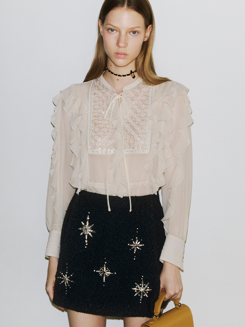 L.B CANDY STOCK]ビジューフリルブラウス(シャツ・ブラウス)｜トップス