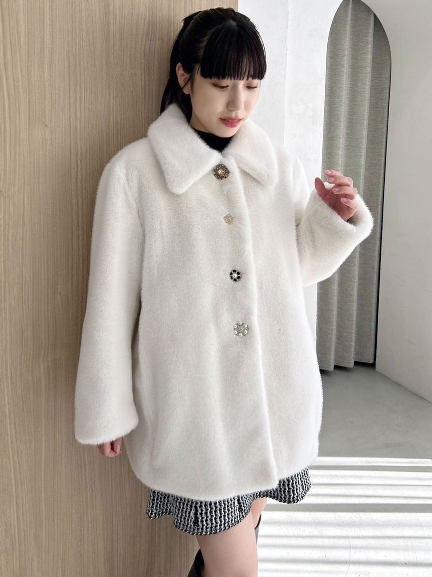 LILY BROWN×MARY QUANT】ビジューボタンミドルファーコート(ノーカラー