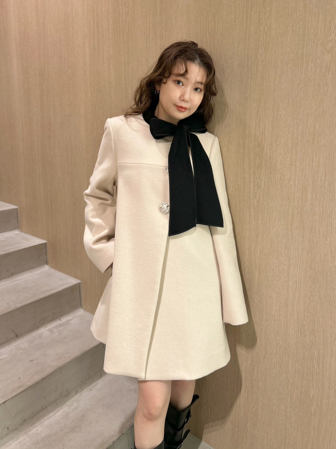 WEB限定カラー】[L.B CANDY STOCK]Aラインビジューリボンコート(コート