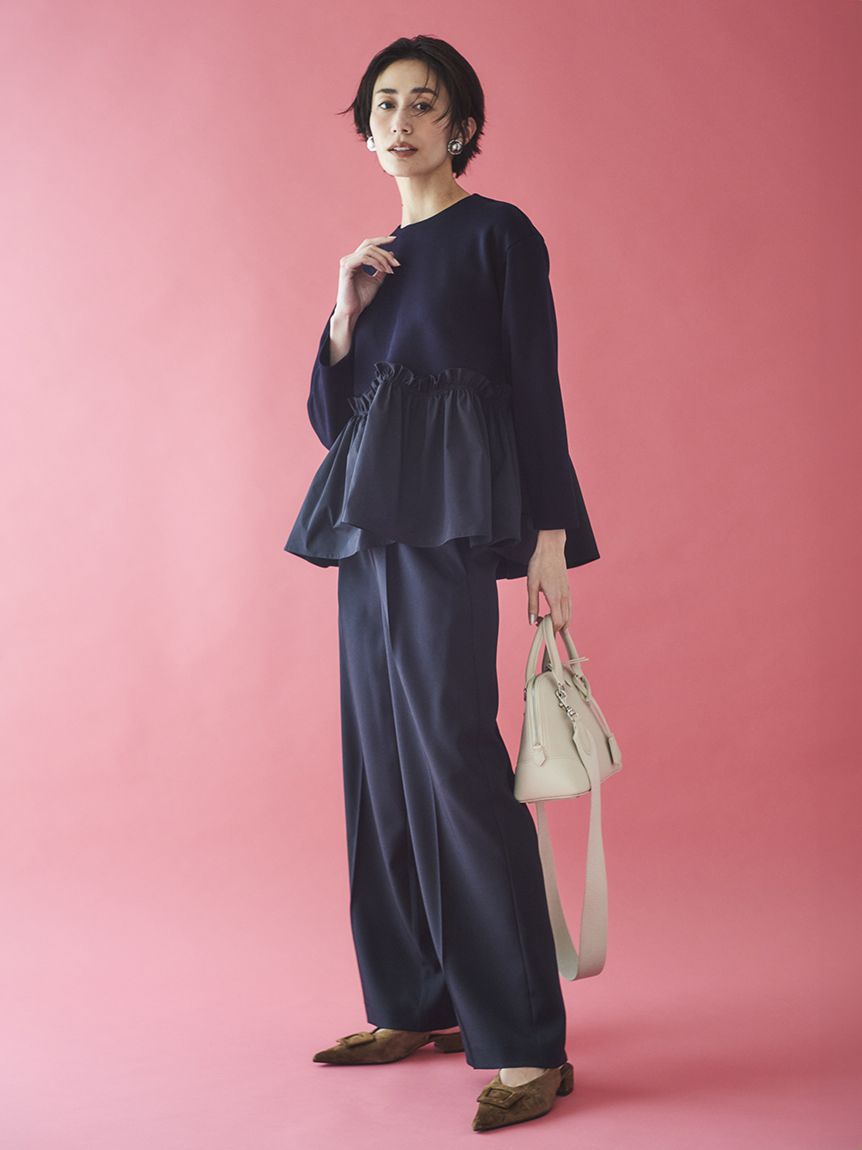 ペプラムブラウス×ワンタックパンツ SETUP(セットアップ)｜Mila