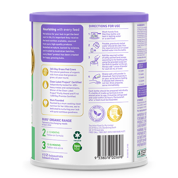 Bubs Australia 『6缶セット』Bubs オーガニック粉ミルク ステップ1 (0