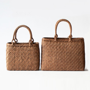 受発注】山ぶどうかごバッグ2分巾 レザーハンドル付き／宮本工芸