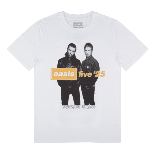 Oasis - Live '25 Gold Photo T-Shirt. T-Shirt, XS - White. Oasis.