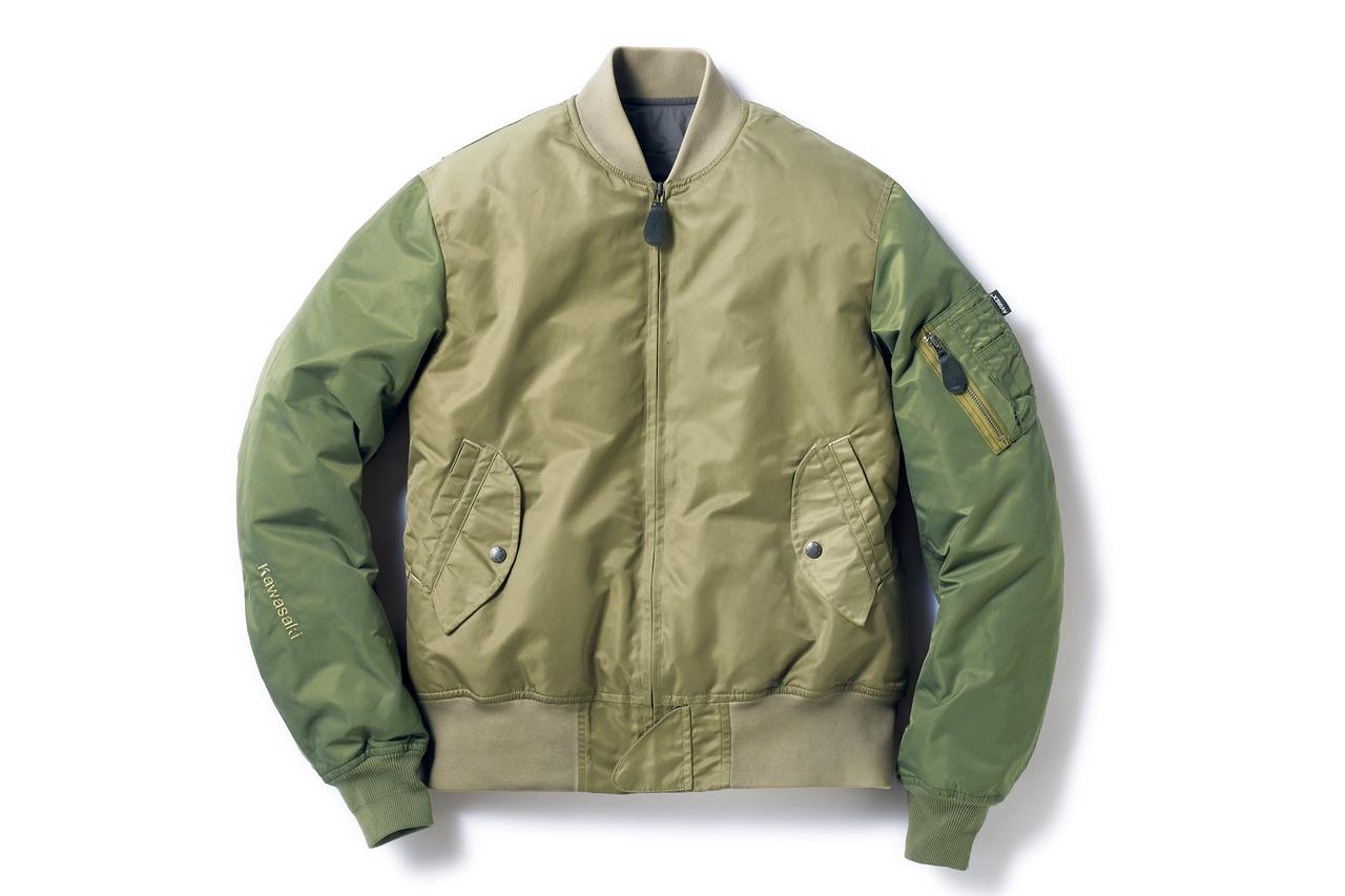 カワサキとアヴィレックスがコラボ！ 防寒性能の高いMA-1タイプの