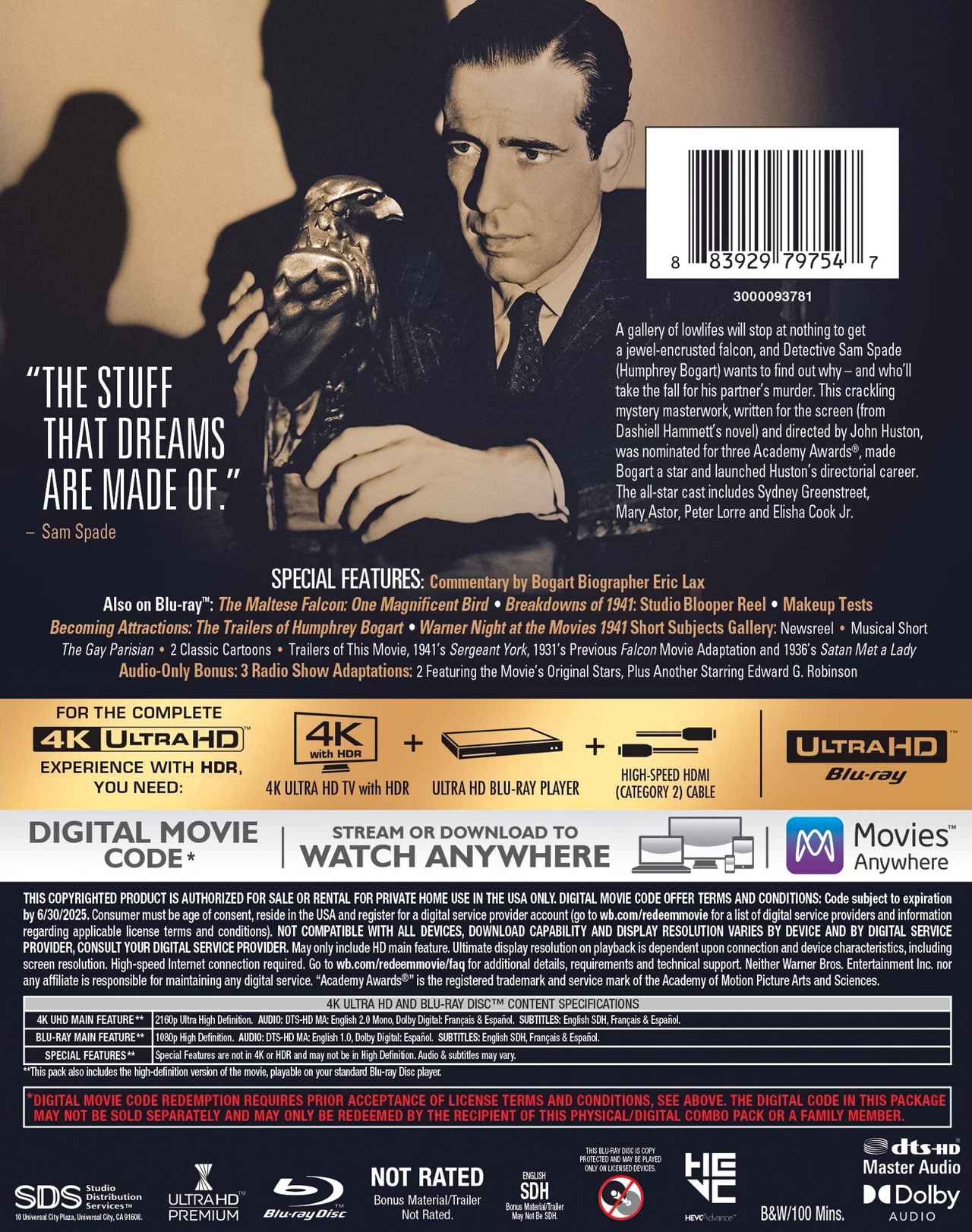 UPDATED》4Kハンフリー・ボガート『マルタの鷹』【海外盤Blu-ray発売