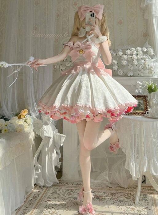 量産型/参戦服/推し活 夏の花嫁・甘ロリータホワイトワンピース