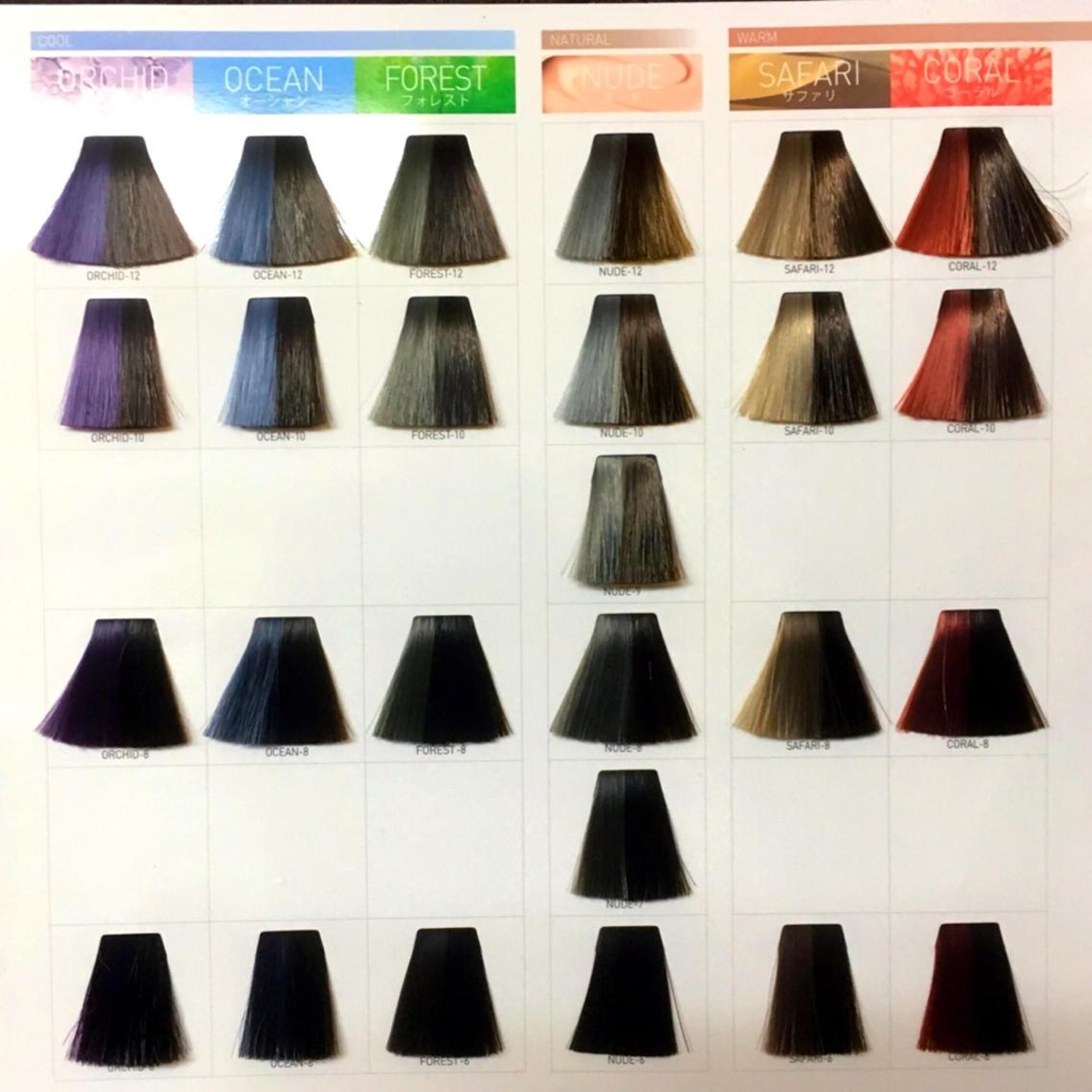 イルミナ カラー チャート 色味は 7色 明るさは 6、8、10、12 トーン