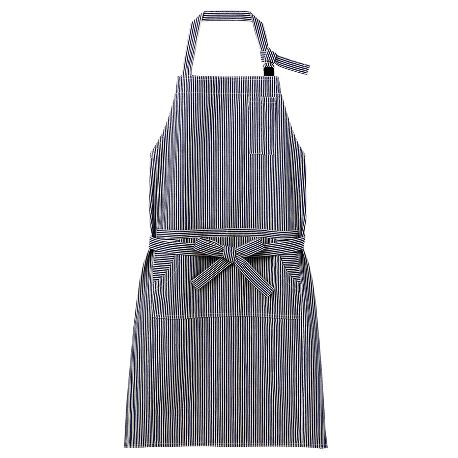 ヒッコリー 胸当てエプロン FK7151－18 ホワイト×ブラック