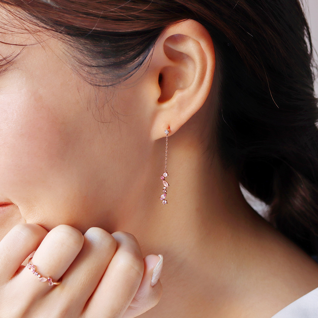 ビズー公式】マルチカラージュエル K10/K18/PTピアス(片耳)・サクラ