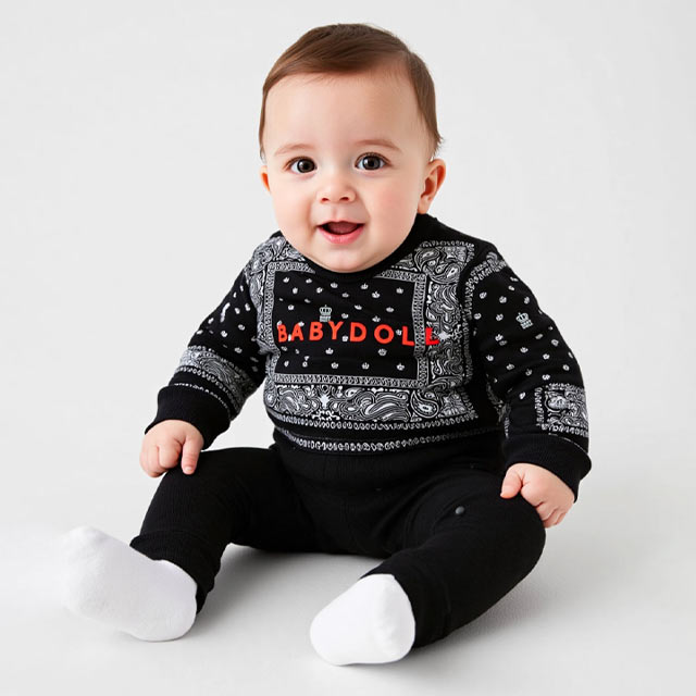 2/2～50%OFF SALE ペイズリーロンパース 1191B(70cm ブラック): ベビー