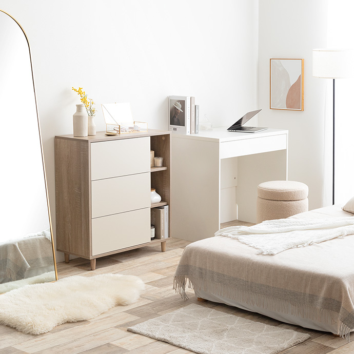 g134063]【幅73cm】Erin バイカラー棚付きチェスト キャビネット