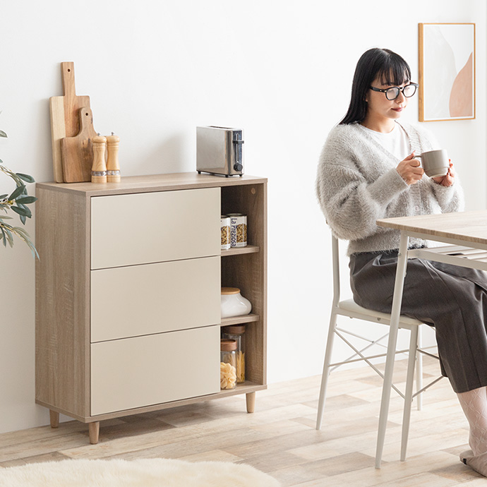 g134063]【幅73cm】Erin バイカラー棚付きチェスト キャビネット