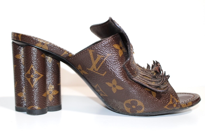 ルイヴィトン サンダル ミュール モノグラム デニム リボン ヒール