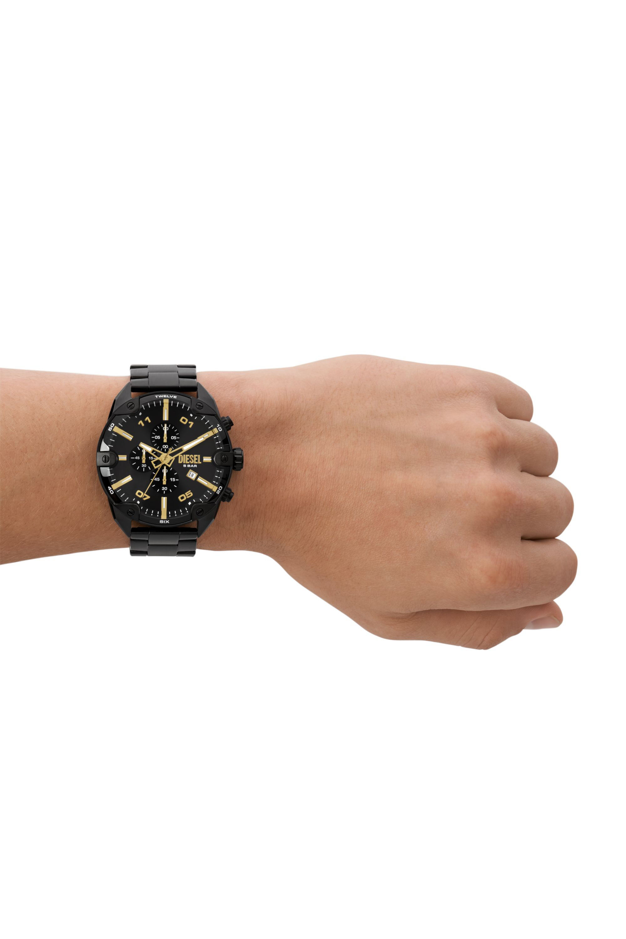 Men's Spiked chronograph black stainless steel watch | Black | Diesel