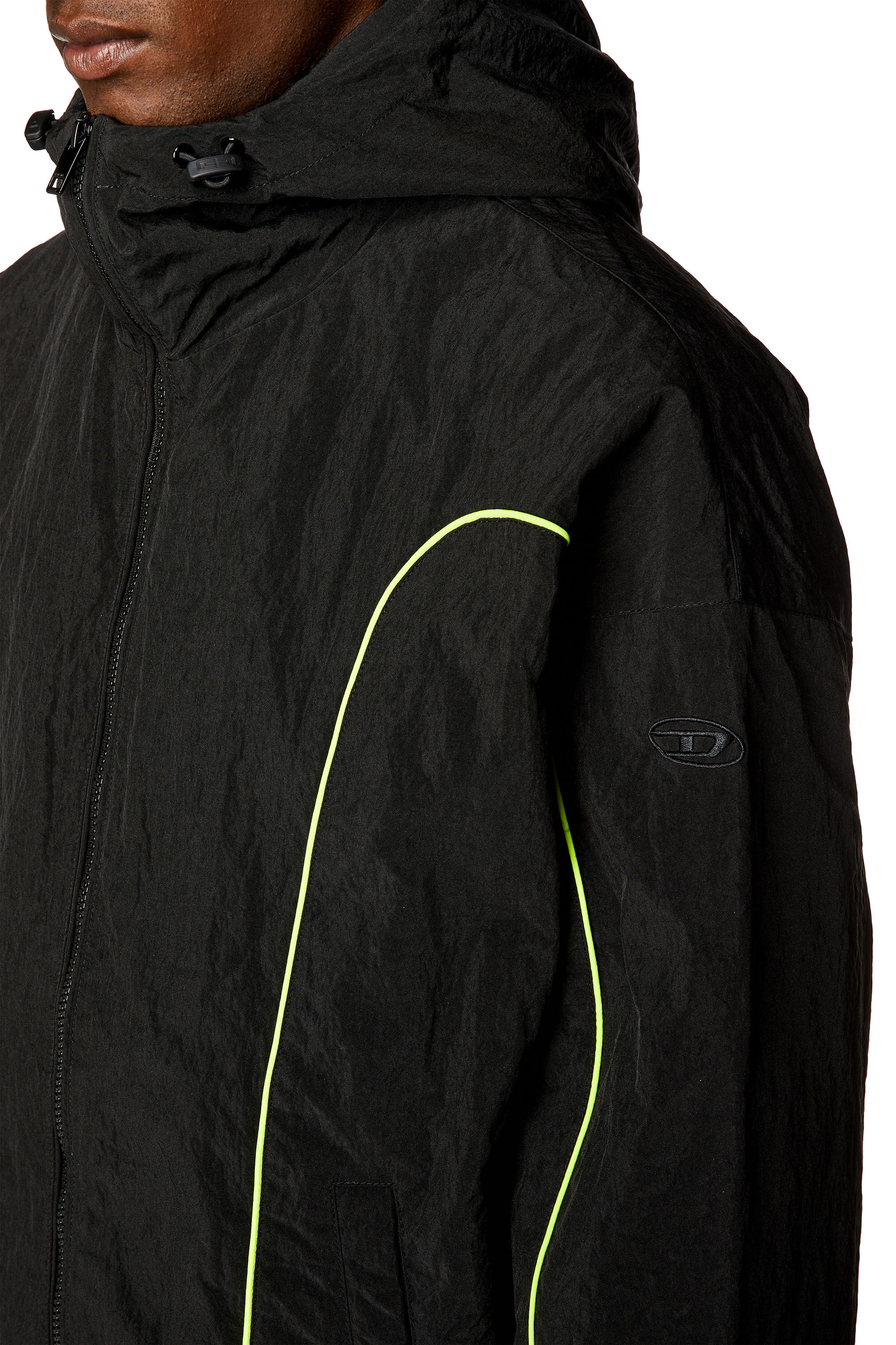 Men's Padded hooded jacket in wrinkled nylon | Black | Diesel