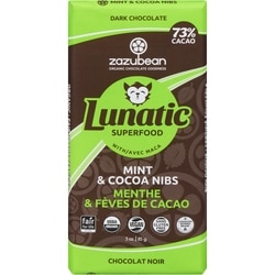 Zazubean Organic Lunatic Dark Chocolate, Mint & Cocoa Nibs - 85 g
