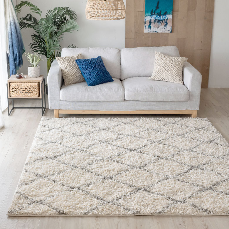 ベニオワレン風シャギーラグ 200×200cm モロカンデザイン ダイヤ柄