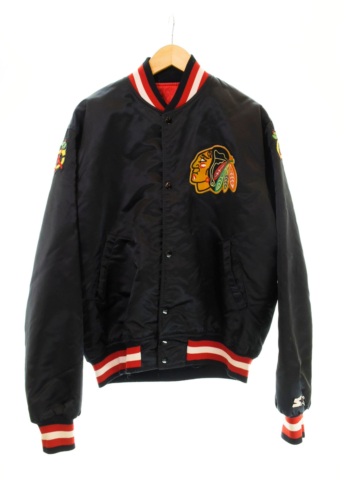 スターター STARTER 90年代 USA製 NHL ナイロンスタジャン 刺繍 黒