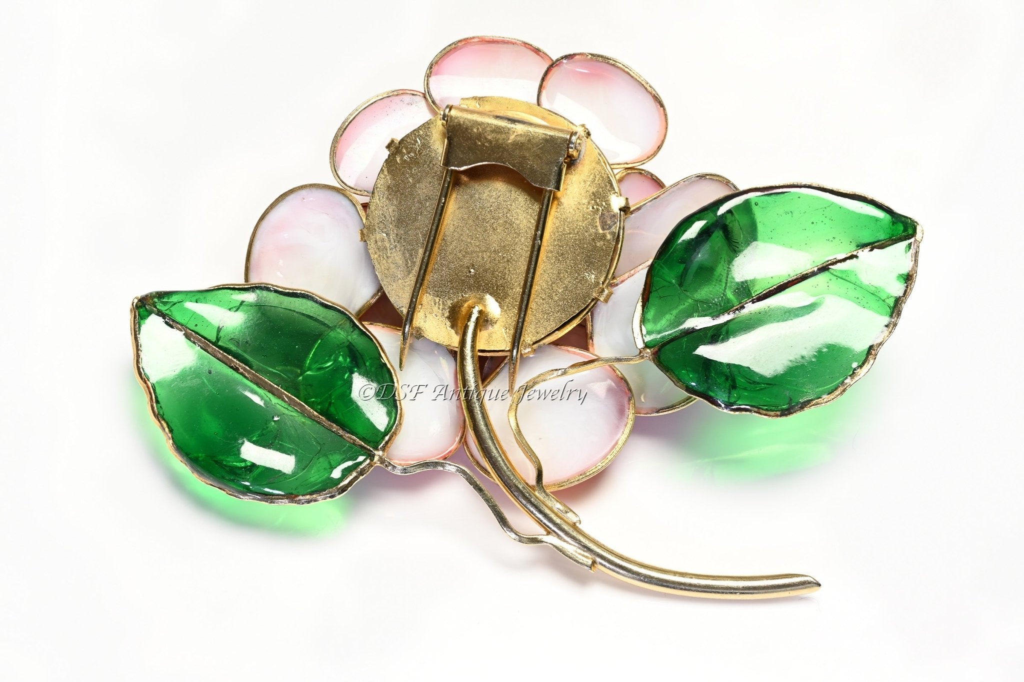 Coco Chanel Paris 1930's Gripoix Red Green Poured Glass Camellia