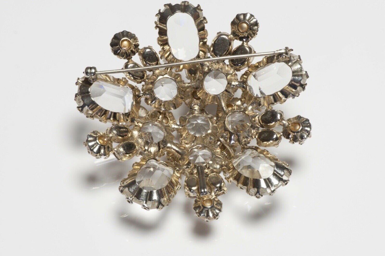 Schreiner New York 1950's Brown Faux Pearl Crystal Flower Pendant