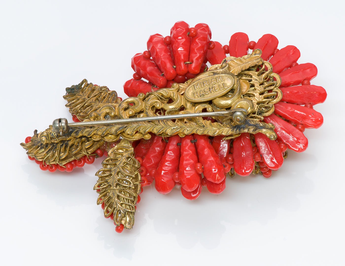 Vintage Miriam Haskell 1950's Faux Coral Flower Brooch