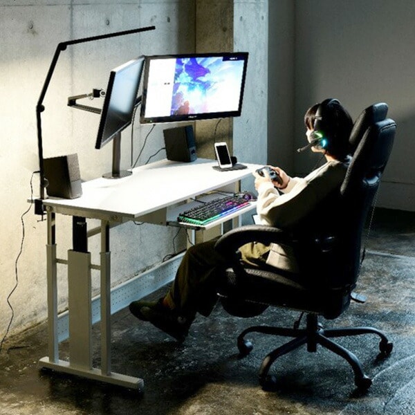 dショッピング |昇降 ゲーミングデスク 手動式 スライド棚付 幅120