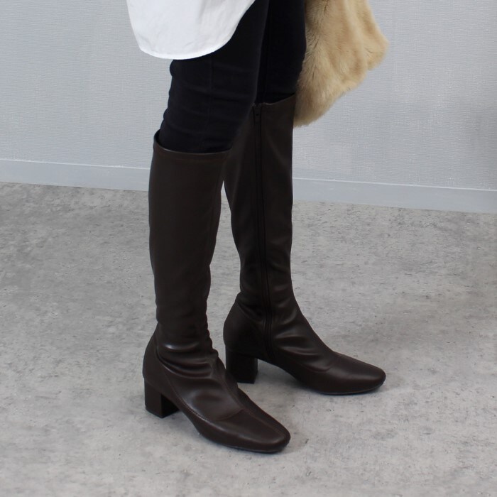 dショッピング |ロングブーツ ストレッチ ブーツ レディース ヒール 黒