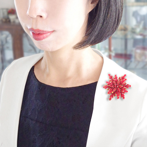 MIRIAM HASKELL ミリアムハスケル 真っ赤なお花のブローチ | 赤い