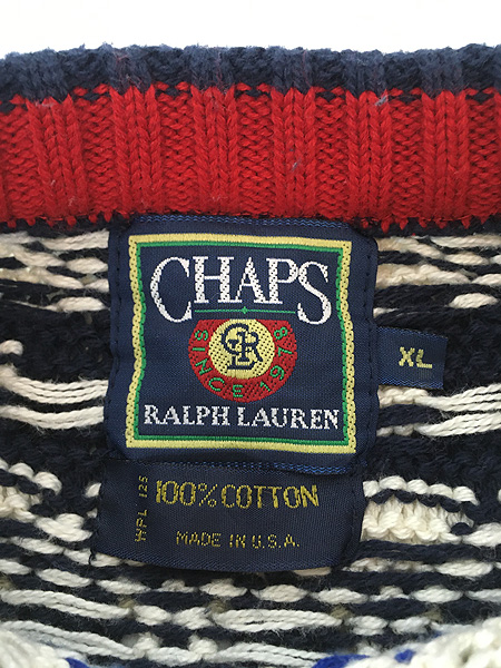 古着 90s USA製 CHAPS Ralph Lauren マルチ ダイヤ ボーダー コットン
