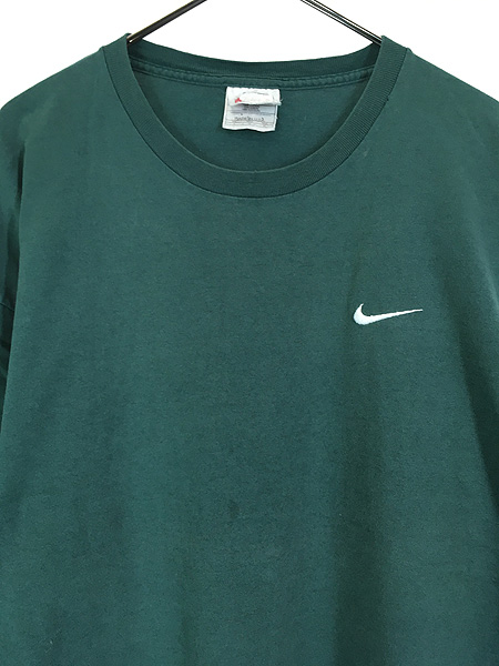 古着 90s USA製 NIKE スウォッシュ ワンポイント 刺しゅう Tシャツ 緑