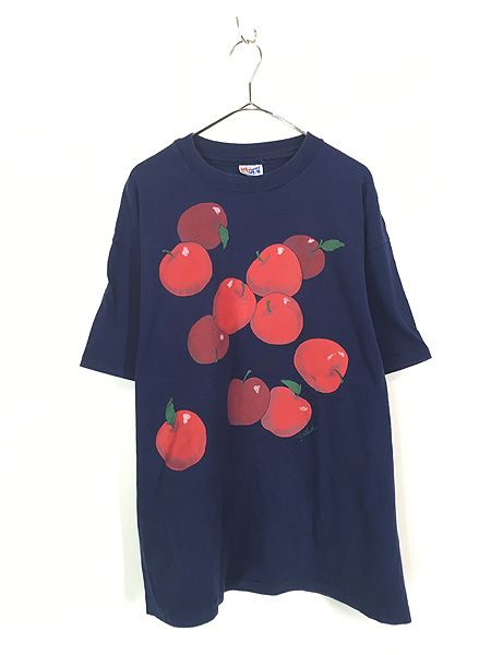 古着 90s USA製 リンゴ アップル フルーツ アート Tシャツ XL 古着