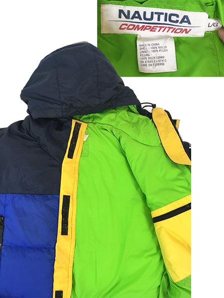 古着 90s Nautica Competition 紺×青 バイカラー ダウン ジャケット