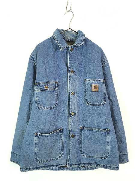 古着 80s USA製 Carhartt 裏地 チェック ブランケット デニム ミシガン