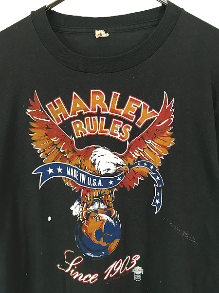 古着 80s USA製 HARLEY DAVIDSON 「HARLEY RULES」 イーグル Tシャツ L