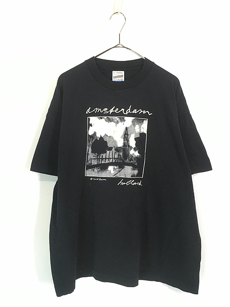 古着 90s Ireland製 Mark Raven 「Amsterdam」 モノクロ アート T