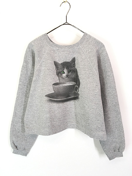 レディース 古着 90s USA製 MICKEY UNLIMITED 猫 ねこちゃん グリーン