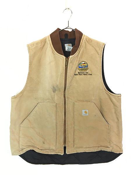 古着 Carhartt ブラウン ダック 首リブ パデット ベスト XL 古着
