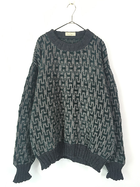 古着 80s 英国製 Paul Stuart 「H」 総柄 ローゲージ ウール コットン