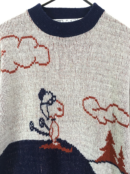 古着 70s Arrow Snoopy スヌーピー スキー アクリル ニット セーター M