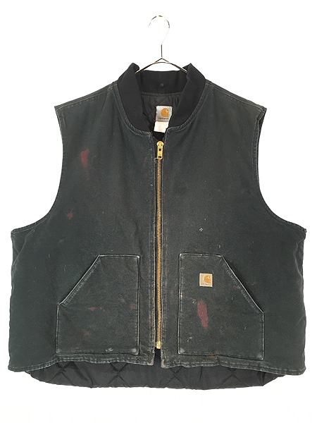 古着 90s USA製 Carhartt ブラック ダック 首リブ パデット ベスト 4XL